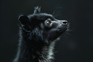 Naklejka premium Portrait of a Black Lemur Gazing Upward