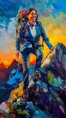 Vibrant Palette Knife Mountain Painting, To add a pop of color and a sense of adventure to any space