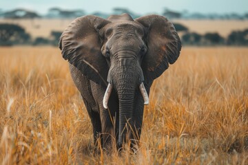 Obraz premium Majestic African Elephant Roaming the Golden Savannah