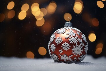a red and white ornament with snowflakes on it