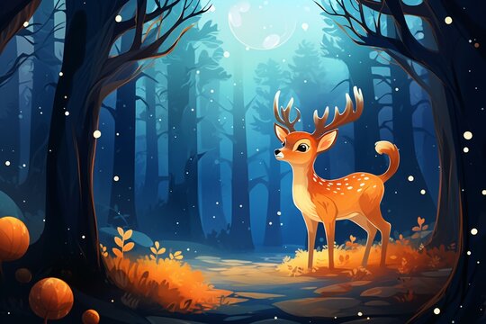 a cartoon of a deer in a forest