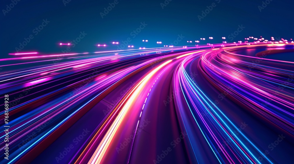 Wall mural vector artwork illustrating dynamic light motion and high-speed effects, capturing traffic motion an