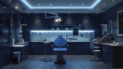 Modern Dentists Office With Blue Chair