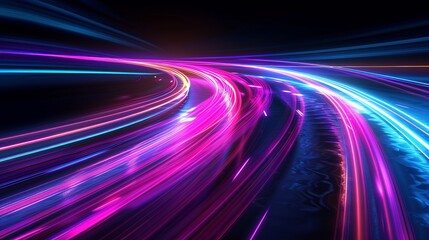 Vector artwork illustrating dynamic light motion and high-speed effects, capturing traffic motion and cyberpunk neon elements.