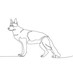 German Shepherd Dog, dog breed, shepherd dog, service dog one line art. Continuous line drawing of friend, dog, doggy, friendship, care, pet, animal, family, canine.