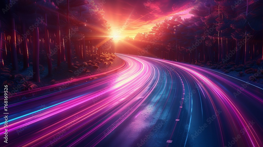Wall mural vector artwork illustrating dynamic light motion and high-speed effects, capturing traffic motion an