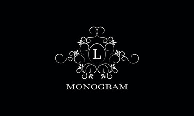 Monogram design template for one or two letters, for example L. Wedding monogram. Business sign, identity logo for restaurant, boutique, hotel, heraldry, jewelry.