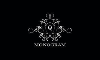 Monogram design template for one or two letters, for example Q. Wedding monogram. Business sign, identity logo for restaurant, boutique, hotel, heraldry, jewelry.