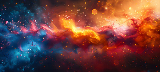 A stunning visual of dynamic, colorful energy waves flowing across a cosmic backdrop, symbolizing power and movement through space - obrazy, fototapety, plakaty