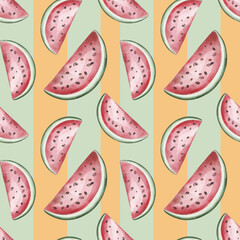Seamless pattern with watercolor watermelon
