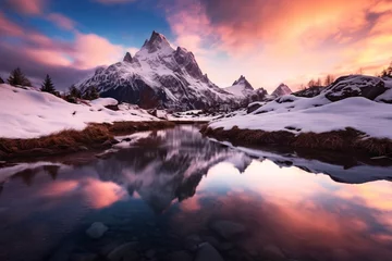 Rucksack a mountain with snow and a body of water © Ion