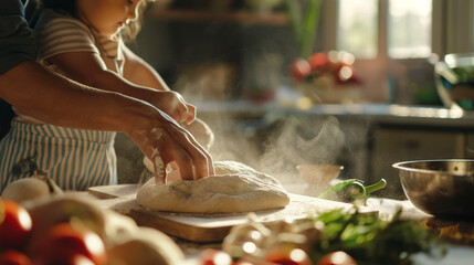Parents and children gathered around the kitchen counter, working together to create a homemade feast.
