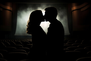 Romantic moment of couple kissing film love story made with generative AI