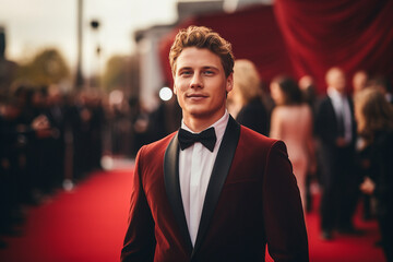 Generative AI picture of red carpet for celebrities with paparazzi festival award