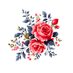 Vintage watercolor red roses flowers PNG.