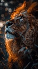 Naklejka premium Majestic Lion Close Up in Field