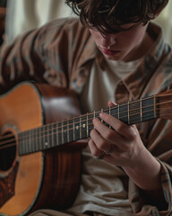 Male Teen Playing Guitar