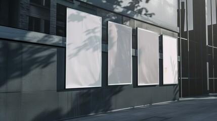 Blank white mockup of bus stop vertical billboard in front of empty street background
