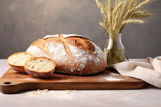 a loaf of bread and a glass of wheat
