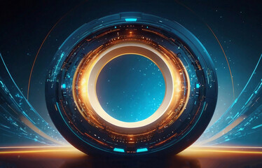 Circle shape in futuristic technology background with organic motion