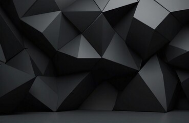  Dark tech background, with a geometric 3D structure. Clean, minimal design with simple black futuristic forms. 3D render