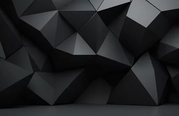 Fotobehang  Dark tech background, with a geometric 3D structure. Clean, minimal design with simple black futuristic forms. 3D render © Евгения Жигалкина