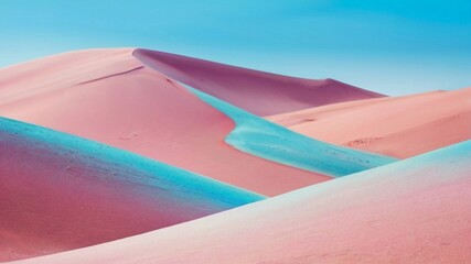 pink and blue cyan sand dunes in the desert on bue sky background, appropriate for travel magazines, blog headers, website backgrounds, or desert themed contras designs.banner - obrazy, fototapety, plakaty