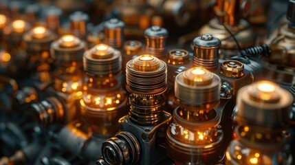 Close-up of a car's distributor cap, its array of terminals ready to deliver sparks of ignition, - obrazy, fototapety, plakaty