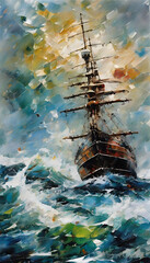 Seascape, ship on the high seas, storm, high waves_esrgan