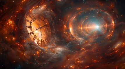 Clock Centered in Spiral Galaxy - obrazy, fototapety, plakaty