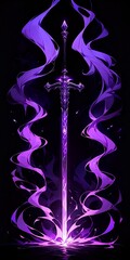 Cursed dark sword, on a black background, purple sword, vector