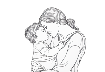 drawing kissing line Single Mother's Mother continuous art vector draw illustration embracing Day baby caring design graphic Daughter Woman