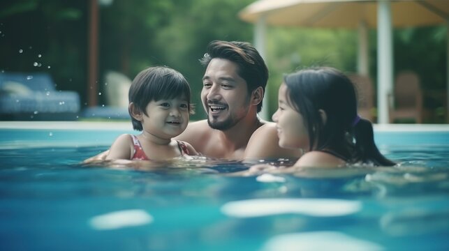 family relax in swimming pool, this image can use for summer