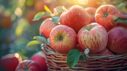 Obraz na płótnie Canvas Basket of red apples in sunlight.
