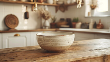Fototapeta na wymiar A ceramic bowl on a wooden kitchen table