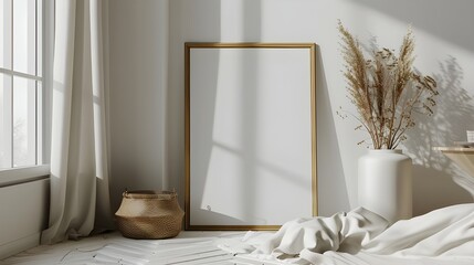 Fototapeta na wymiar 3d render of a minimalistic classic style bedroom, decorative wooden wall, parquet