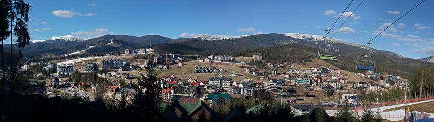 ski slope at a ski resort in spring. family holiday . school break