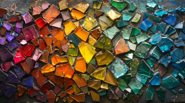 Pile of colorful broken glass pieces.