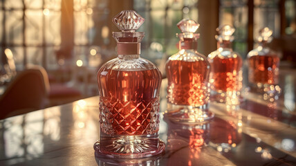 Obraz na płótnie Canvas Glass perfume bottles on a table