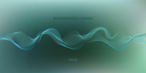 Dark abstract background with glowing wave. Modern green blue gradient smooth wave lines. Ecology concept for your graphic or web design, banner or poster. Vector illustration.