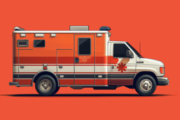 Orange and White Ambulance on Red Background