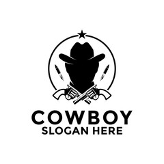Cowboy logo in vintage style. The cowboy with gun logo vector template