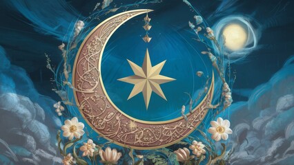 Fototapeta na wymiar an Islamic symbol, the crescent moon and star,