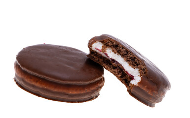 chocolate biscuit sandwich in chocolate glaze isolated
