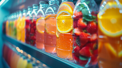 Beverages in a fridge display
