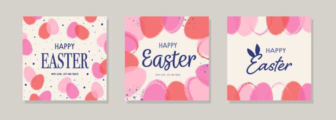 Minimalist Easter greeting cards set. Background with painted eggs. Vector illustration