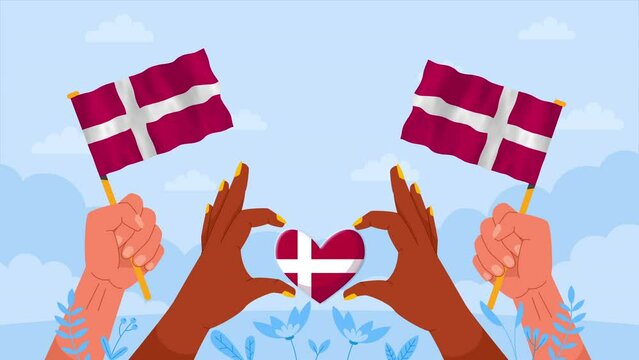 Denmark flag celebration, Danish National Day Public holiday animation 4k
