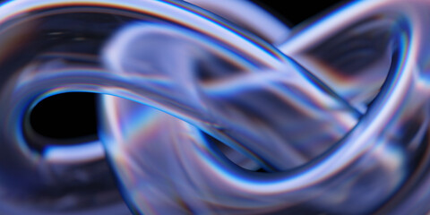 Abstract background with transparent knotted tube. 3d rendering of realistic glass with refraction and dispersion.