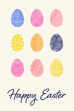 Hand painted Easter egg pattern. Design of a greeting card with decorations. Vector illustration