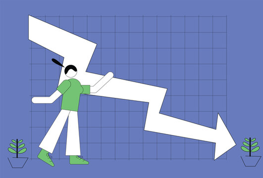Vector image depicting a decrease in profit, performance decline, bankruptcy